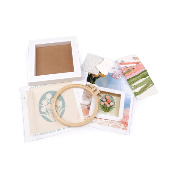 Creative embroidery kit with frame - Ecru light (1 Set) Creative embroidery kit with frame - Ecru light (1 Set)