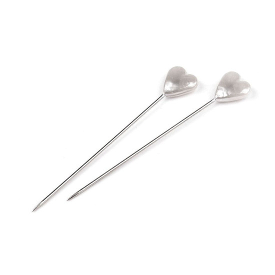Szpilki ozdobne długość 55 mm serduszka - Biały perłowy (1 Pudełko) Szpilki ozdobne długość 55 mm serduszka - Biały perłowy (1 Pudełko)