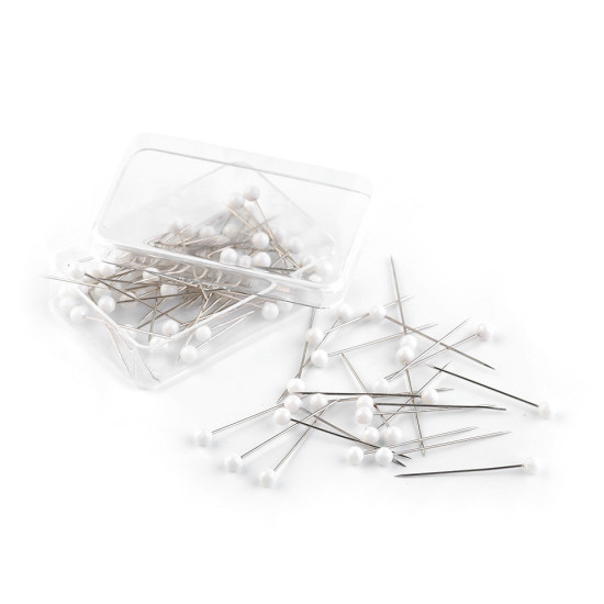 Épingles à coudre à tête de perle, longueur 32 mm, blanches - Nickel (10 Boîtes) Épingles à coudre à tête de perle, longueur 32 mm, blanches - Nickel (10 Boîtes)
