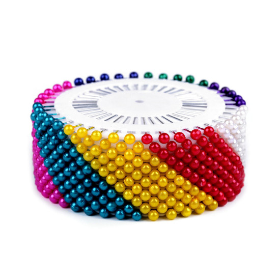 Plastic head pins / dressmaker pins on rosette, length 37 mm - Mix (12 Rosettes) Plastic head pins / dressmaker pins on rosette, length 37 mm - Mix (12 Rosettes)