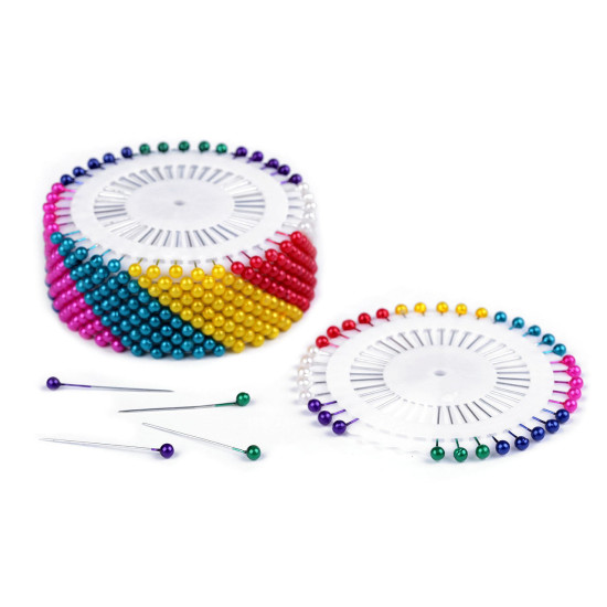 Plastic head pins / dressmaker pins on rosette, length 37 mm - Mix (12 Rosettes) Plastic head pins / dressmaker pins on rosette, length 37 mm - Mix (12 Rosettes)