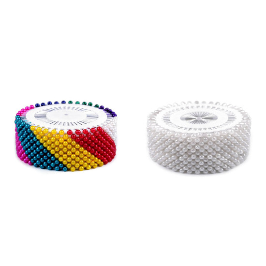 Plastic head pins / dressmaker pins on rosette, length 37 mm - Mix (12 Rosettes) Plastic head pins / dressmaker pins on rosette, length 37 mm - Mix (12 Rosettes)