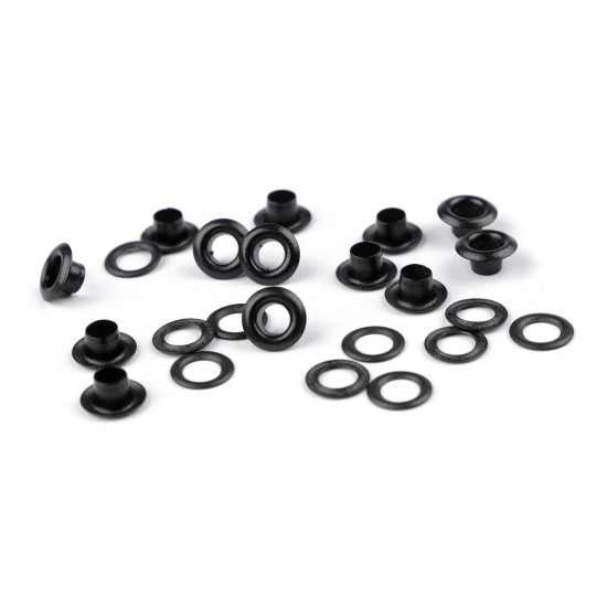 Grommet / eyelet with washer inner ø5.5 mm / outer ø10 mm - Black varnish (1000 Pairs) Grommet / eyelet with washer inner ø5.5 mm / outer ø10 mm - Black varnish (1000 Pairs)