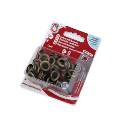 Grommet / eyelet with washer, inner ø7 mm / outer ø13 mm - Vintage brass (1 Card)