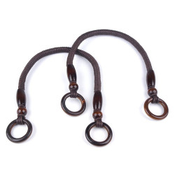 Asa de bolsa de cuerda con cuentas de madera y extremos de anillos de madera, largo 50-55 cm - Marrón natural (2 Piezas)