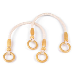 Asa de bolsa de cuerda con cuentas de madera y extremos de anillos de madera, largo 50-55 cm - Luz natural (2 Piezas)