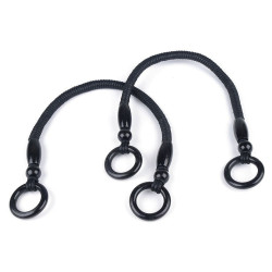 Asa de bolsa de cuerda con cuentas de madera y extremos de anillos de madera, largo 50-55 cm - Negro (2 Piezas)