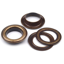 Oczka metalowe wewnętrzna ø22 mm / zewnętrzna ø34 mm - Stary mosiądz (10 Pary)