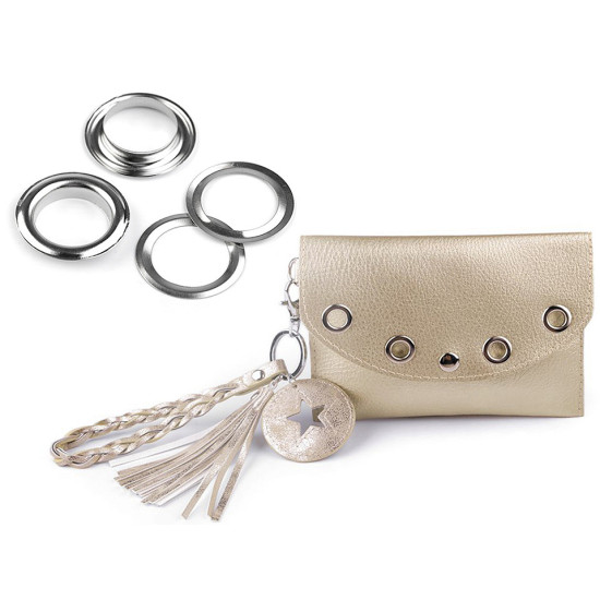 Eyelets with washers for leather inner ø14 mm / outer ø22 mm - Nickel (100 Pairs) Eyelets with washers for leather inner ø14 mm / outer ø22 mm - Nickel (100 Pairs)