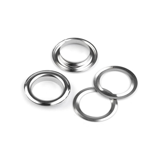 Eyelets with washers for leather inner ø14 mm / outer ø22 mm - Nickel (100 Pairs) Eyelets with washers for leather inner ø14 mm / outer ø22 mm - Nickel (100 Pairs)