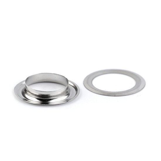 Eyelets with washers for leather inner ø14 mm / outer ø22 mm - Nickel (100 Pairs) Eyelets with washers for leather inner ø14 mm / outer ø22 mm - Nickel (100 Pairs)