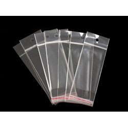 Torebki foliowe z paskiem klejącym i zawieszką 5x9 cm - Transparent (100 Sztuki)