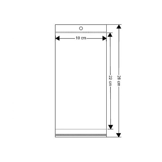 Torebki foliowe z paskiem klejącym i zawieszką 10x22 cm - Transparent (100 Sztuki) Torebki foliowe z paskiem klejącym i zawieszką 10x22 cm - Transparent (100 Sztuki)