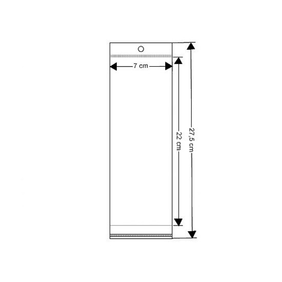 Torebki foliowe z paskiem klejącym i zawieszką 7x22 cm - Transparent (100 Sztuki) Torebki foliowe z paskiem klejącym i zawieszką 7x22 cm - Transparent (100 Sztuki)