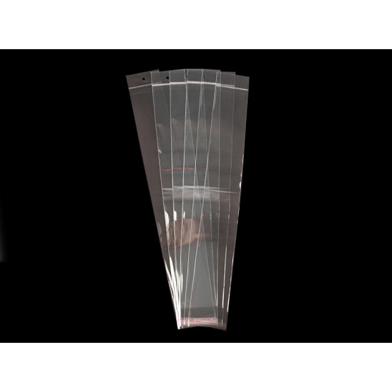 Torebki foliowe z paskiem klejącym i zawieszką 7x45 cm - Transparent (100 Sztuki) Torebki foliowe z paskiem klejącym i zawieszką 7x45 cm - Transparent (100 Sztuki)