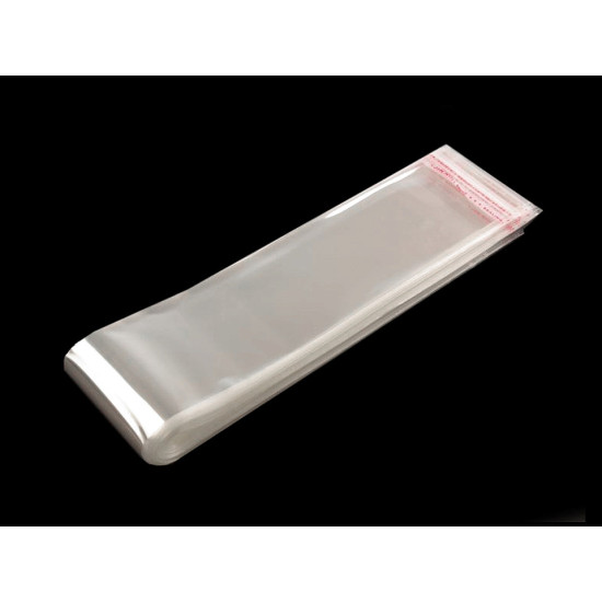 Torebki foliowe z paskiem klejącym i zawieszką 7x45 cm - Transparent (100 Sztuki) Torebki foliowe z paskiem klejącym i zawieszką 7x45 cm - Transparent (100 Sztuki)