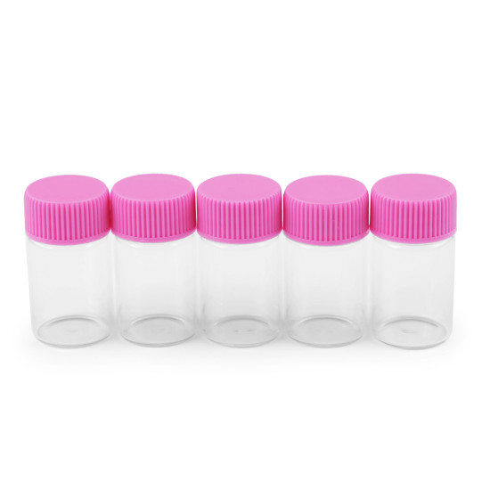 Buteleczka szklana 20x40 mm z plastikową nakrętką - Różowy (100 Fiolki) Buteleczka szklana 20x40 mm z plastikową nakrętką - Różowy (100 Fiolki)