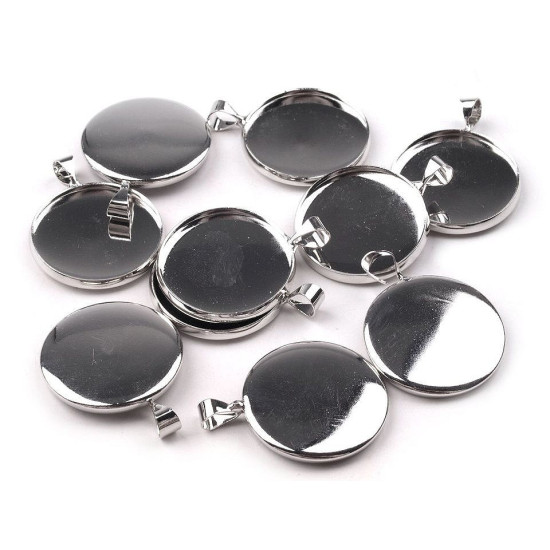Anhänger mit fassung ø20 mm glatt, rohling - Silber hell (1 Stück) Anhänger mit fassung ø20 mm glatt, rohling - Silber hell (1 Stück)