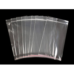 Torebki foliowe z paskiem klejącym i zawieszką 17x25,5 - 26 cm - Transparent (100 Sztuki)
