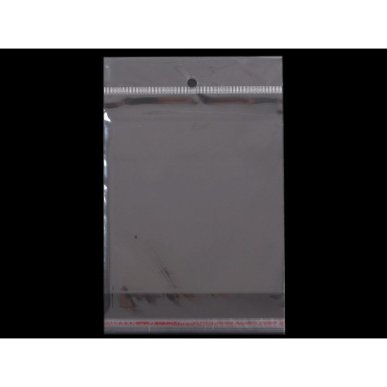 Torebki foliowe z paskiem klejącym i zawieszką 13x14 cm - Transparent (100 Sztuki) Torebki foliowe z paskiem klejącym i zawieszką 13x14 cm - Transparent (100 Sztuki)