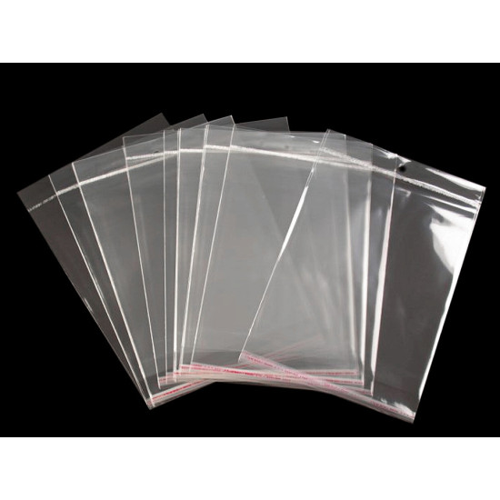 Torebki foliowe z paskiem klejącym i zawieszką 20x24 cm - Transparent (100 Sztuki) Torebki foliowe z paskiem klejącym i zawieszką 20x24 cm - Transparent (100 Sztuki)