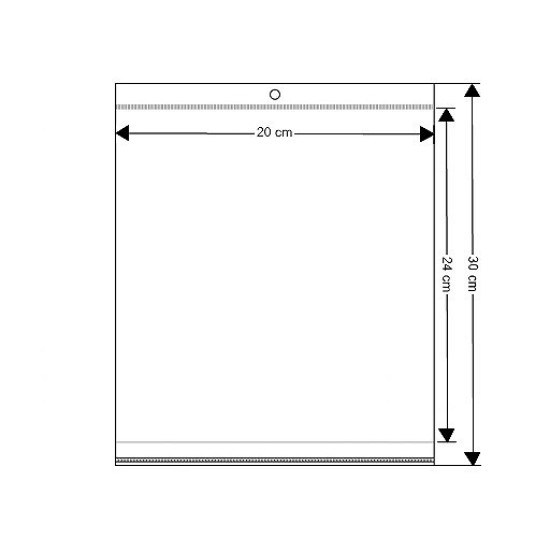 Torebki foliowe z paskiem klejącym i zawieszką 20x24 cm - Transparent (100 Sztuki) Torebki foliowe z paskiem klejącym i zawieszką 20x24 cm - Transparent (100 Sztuki)