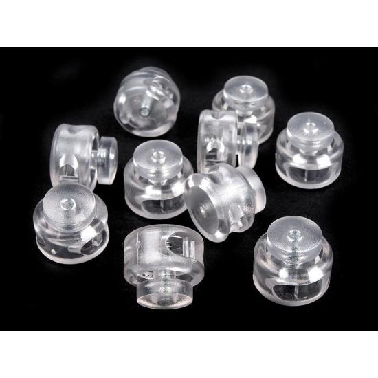 Stopery z dwiema dziurkami 13x15 mm okrągłe - Transparent (10 Sztuki) Stopery z dwiema dziurkami 13x15 mm okrągłe - Transparent (10 Sztuki)