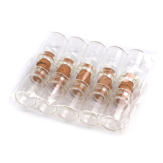 Buteleczka szklana 13x25 mm z korkiem - Transparent (10 Fiolki) Buteleczka szklana 13x25 mm z korkiem - Transparent (10 Fiolki)
