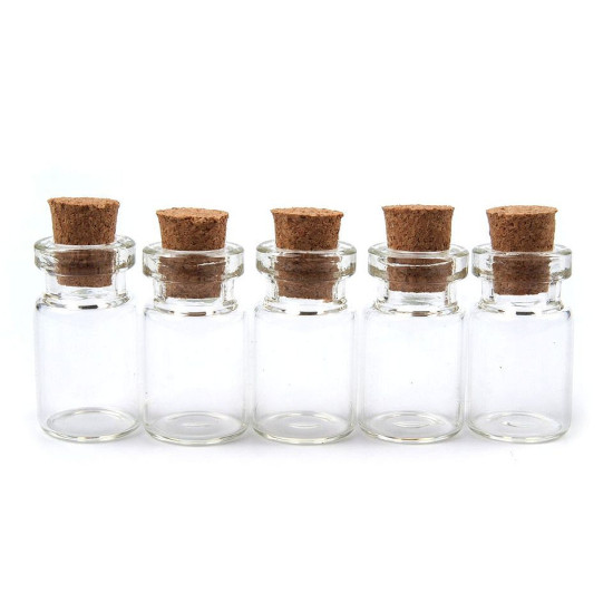 Buteleczka szklana 13x25 mm z korkiem - Transparent (10 Fiolki) Buteleczka szklana 13x25 mm z korkiem - Transparent (10 Fiolki)