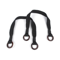 Braided purse / handbag handle with rings length 54 cm - Black (2 Pieces)