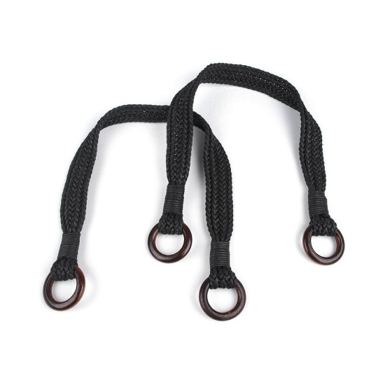 Braided purse / handbag handle with rings length 54 cm - Black (2 Pieces) Braided purse / handbag handle with rings length 54 cm - Black (2 Pieces)