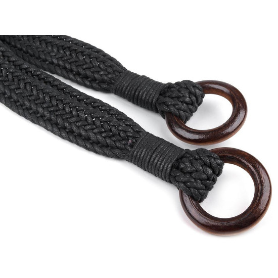 Braided purse / handbag handle with rings length 54 cm - Black (2 Pieces) Braided purse / handbag handle with rings length 54 cm - Black (2 Pieces)