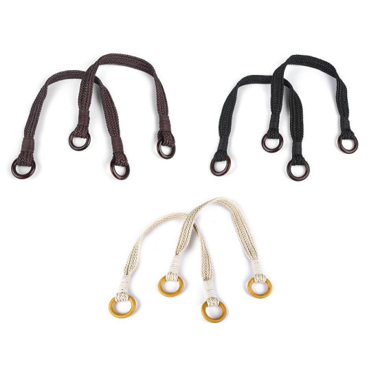 Braided purse / handbag handle with rings length 54 cm - Black (2 Pieces) Braided purse / handbag handle with rings length 54 cm - Black (2 Pieces)