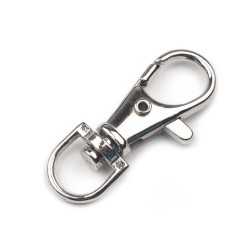 Karabińczyk metalowy z krętlikiem, otwór do przewlekania 10 mm - Nikiel (20 Sztuki)