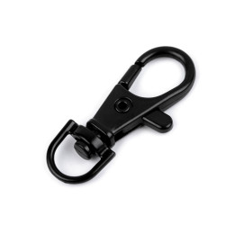 Karabińczyk metalowy z krętlikiem, otwór do przewlekania 10 mm - Czarny lakier (20 Sztuki)