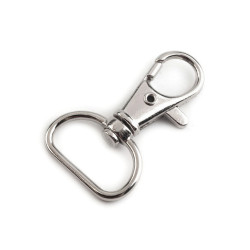 Karabińczyk metalowy z krętlikiem, otwór do przewlekania 18 mm - Nikiel (100 Sztuki)