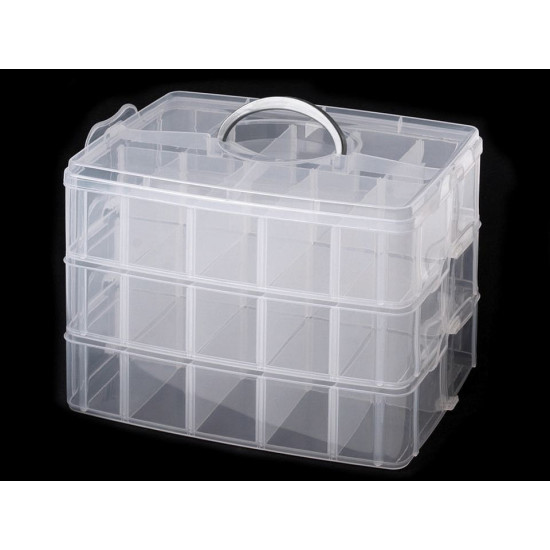 Plastic beads box 18x24x16 cm with handle - Transparent (3 Pieces) Plastic beads box 18x24x16 cm with handle - Transparent (3 Pieces)