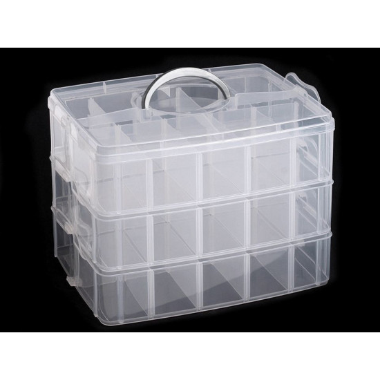 Plastic beads box 18x24x16 cm with handle - Transparent (3 Pieces) Plastic beads box 18x24x16 cm with handle - Transparent (3 Pieces)