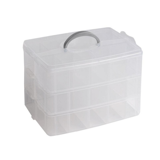 Plastic beads box 18x24x16 cm with handle - Transparent (3 Pieces) Plastic beads box 18x24x16 cm with handle - Transparent (3 Pieces)