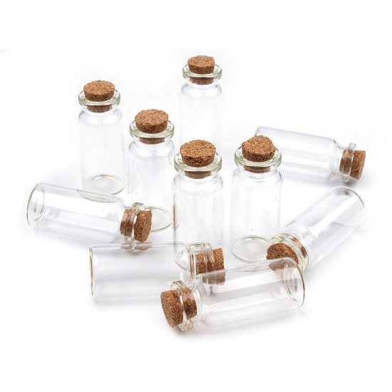 Buteleczka szklana 20x50 mm z korkiem - Transparent (5 Fiolki) Buteleczka szklana 20x50 mm z korkiem - Transparent (5 Fiolki)