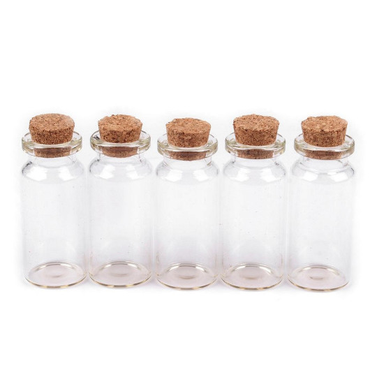 Buteleczka szklana 20x50 mm z korkiem - Transparent (5 Fiolki) Buteleczka szklana 20x50 mm z korkiem - Transparent (5 Fiolki)