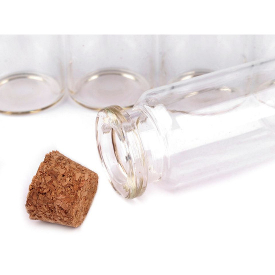 Buteleczka szklana 20x50 mm z korkiem - Transparent (5 Fiolki) Buteleczka szklana 20x50 mm z korkiem - Transparent (5 Fiolki)