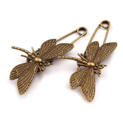 Pin brooch 30x70 mm - Vintage brass (1 Piece)