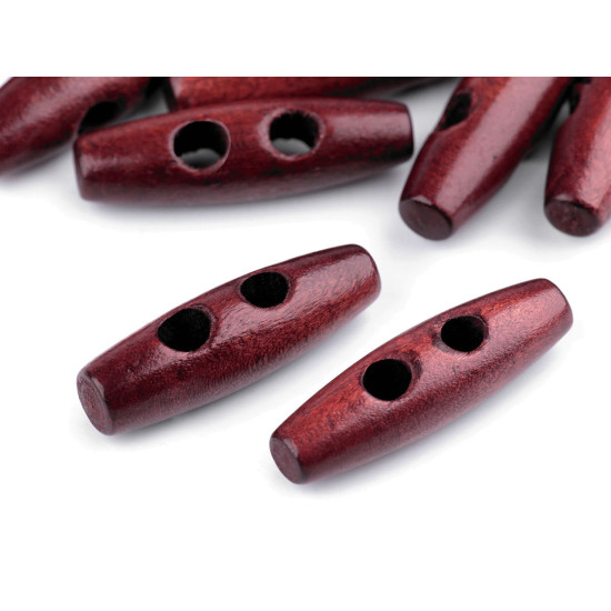 Wooden toggle button 12x40 mm - Red-brown (10 Pieces)