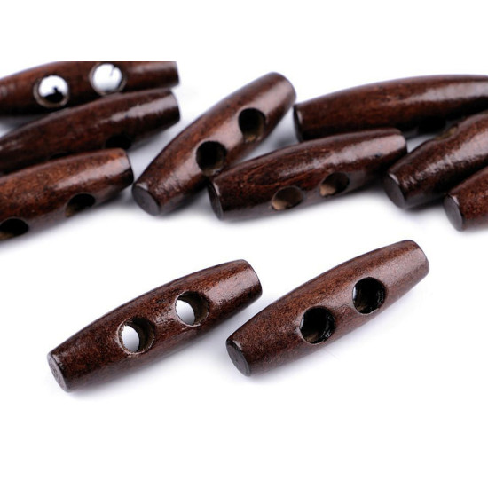 Wooden toggle button 12x40 mm - Red-brown (10 Pieces)
