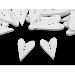 Guzik drewniany dekoracyjny serce - White (10 Sztuki)