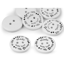 Guzik drewniany dekoracyjny made with love - White (10 Sztuki)