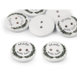 Guzik drewniany dekoracyjny made with love - White (10 Sztuki)
