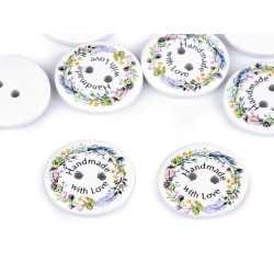 Guzik drewniany dekoracyjny made with love - White (10 Sztuki)