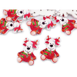 Christmas wooden decorative button - Red (10 Pieces)
